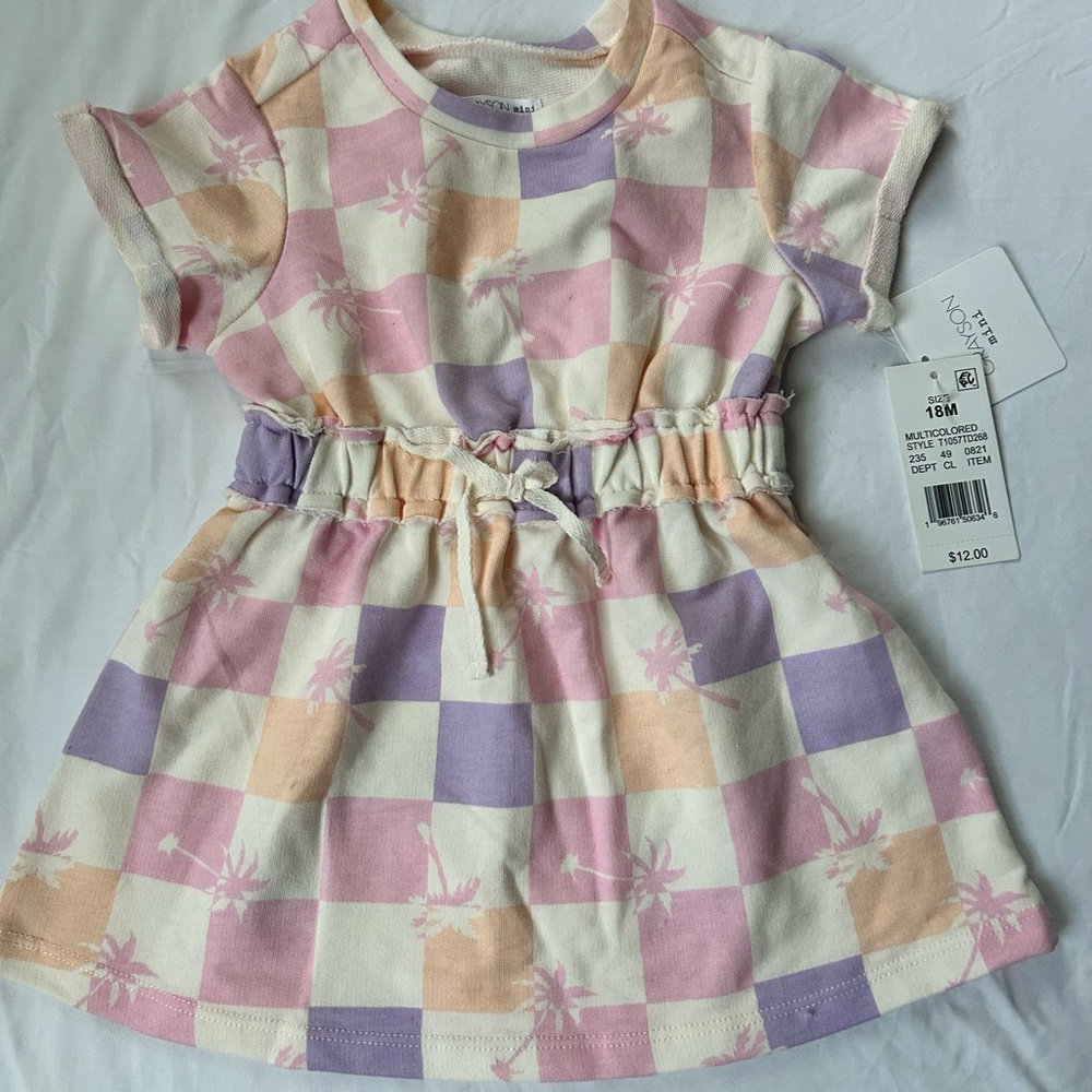 Unbranded Pastel Check Drawstring Waist Kids Dress - Pink, Lavender, Peach